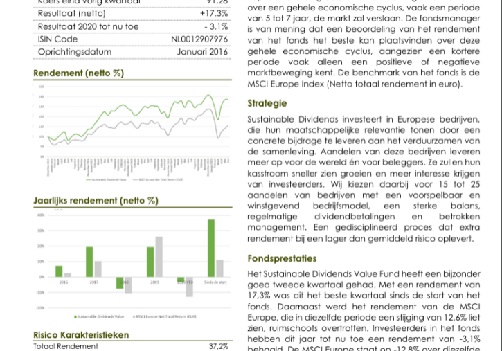 Sustainable Dividends Value Fund Kwartaalbericht Q2 2020