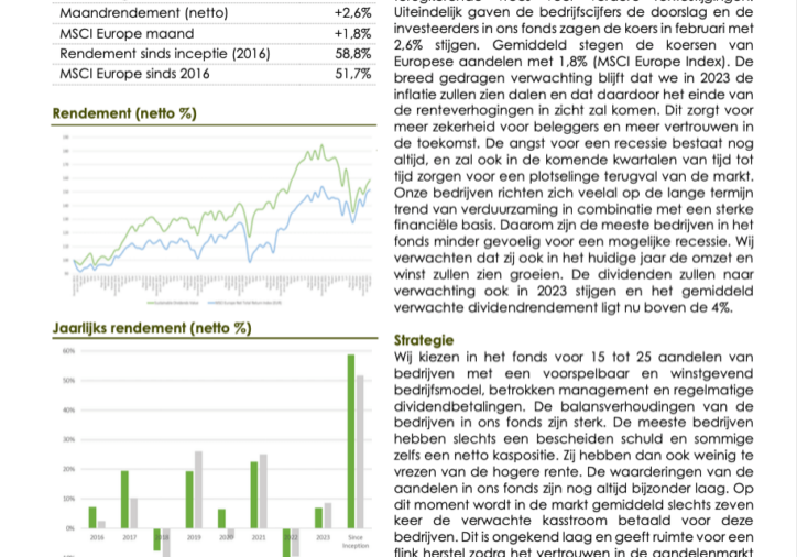 Sustainable Dividends Value Fund Maandbericht Februari 2023
