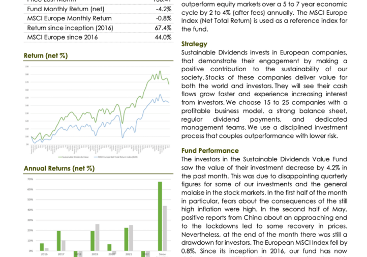 Sustainable Dividends Value Fund Monthly Report May 2022